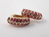 PAIR OF RUBY AND DIAMOND HUGGI