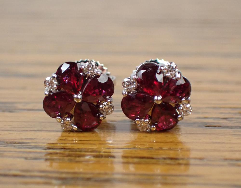 PAIR OF RUBY AND DIAMOND EAR