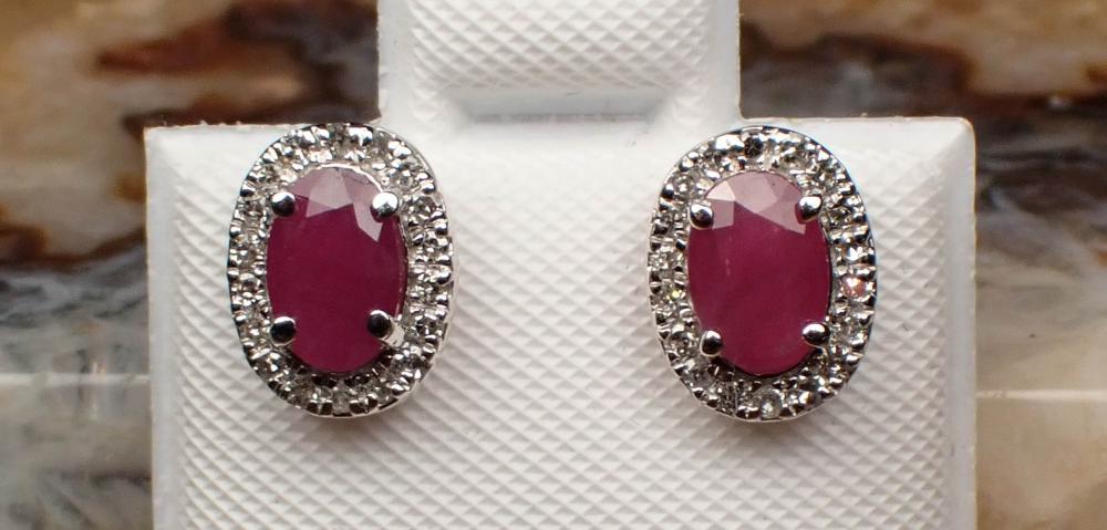 PAIR OF RUBY AND DIAMOND EAR