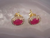 PAIR OF RUBY AND DIAMOND HALO
