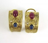PAIR OF RUBY AND SAPPHIRE HOOP