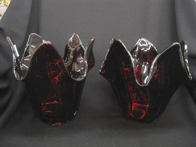 Pair of Ruby Art Glass Vases
