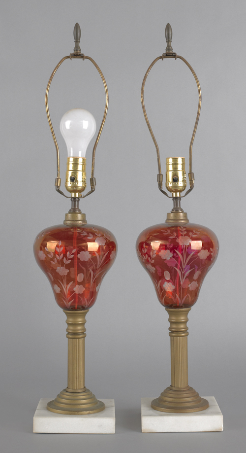 Pair of ruby cut to clear table