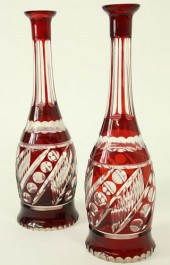 PAIR OF RUBY CUT TO CLEAR GLAS