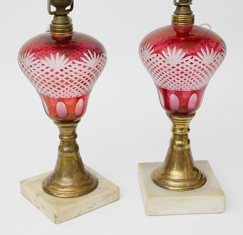 PAIR OF RUBY CUT TO CLEAR OVERLAY