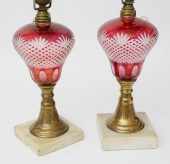 PAIR OF RUBY CUT TO CLEAR OVER