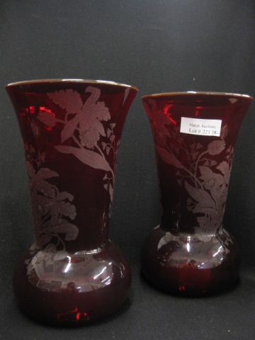 Pair of Ruby Glass Vases acid