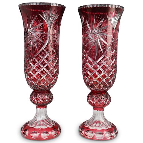 PAIR OF RUBY RED CRYSTAL CUT