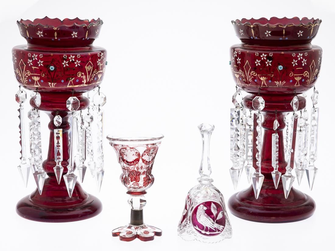 PAIR OF RUBY RED LUSTERS, A