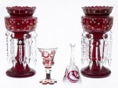 PAIR OF RUBY RED LUSTERS, A GE