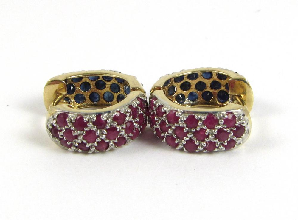 PAIR OF RUBY, SAPPHIRE AND FOURTEEN