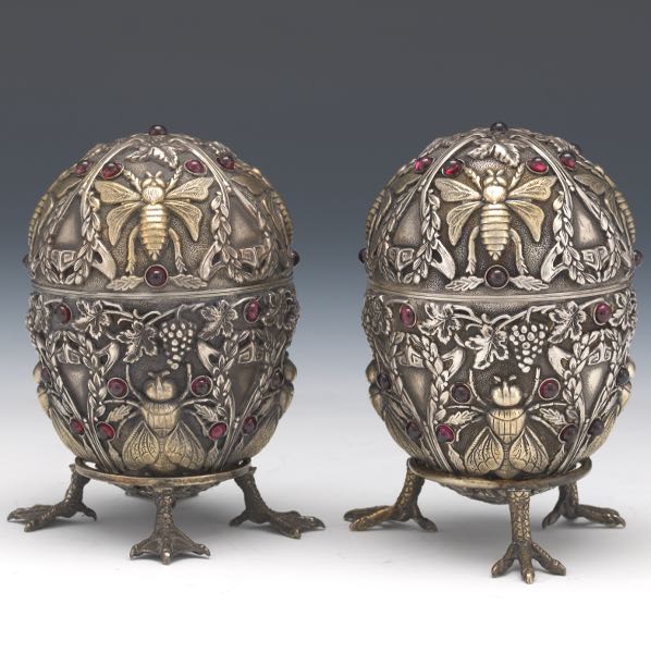 PAIR OF RUSSIAN FABERGE STYLE