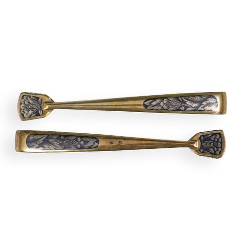 PAIR OF RUSSIAN SILVER SILVER SUGAR