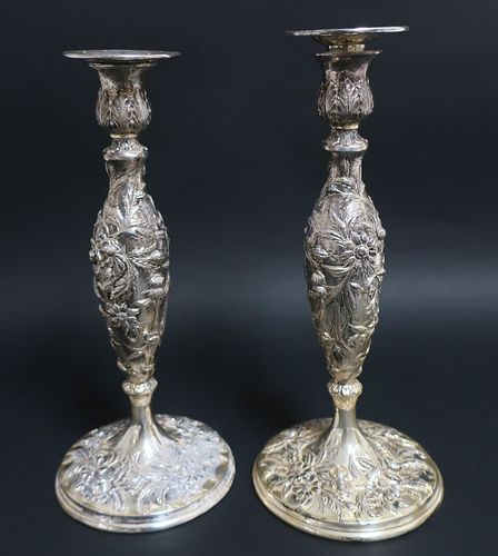 PAIR OF SAMUEL KIRK STERLING FLORAL