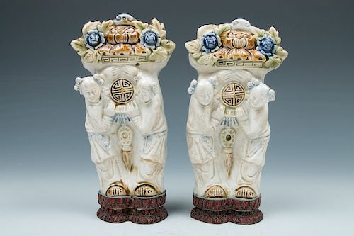PAIR OF SANCAI 'FIGURAL' WALL
