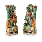 PAIR OF SANCAI-GLAZED JOSS STI