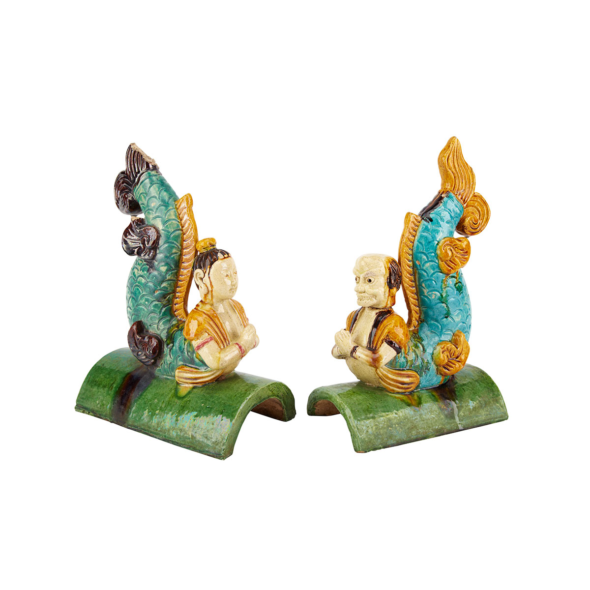 Pair of Sancai Glazed Roof