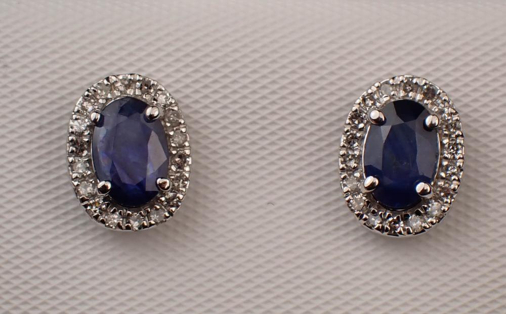 PAIR OF SAPPHIRE AND DIAMOND HALO