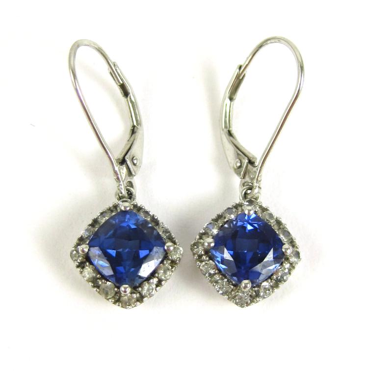 PAIR OF SAPPHIRE AND DIAMOND DANGLE
