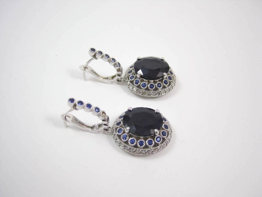 PAIR OF SAPPHIRE AND DIAMOND DANGLE