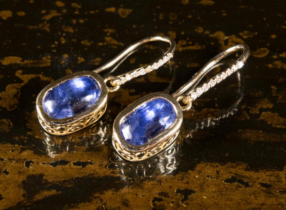 PAIR OF SAPPHIRE AND DIAMOND DANGLE
