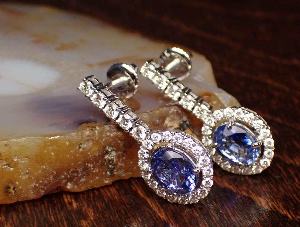 PAIR OF SAPPHIRE AND DIAMOND DANGLE