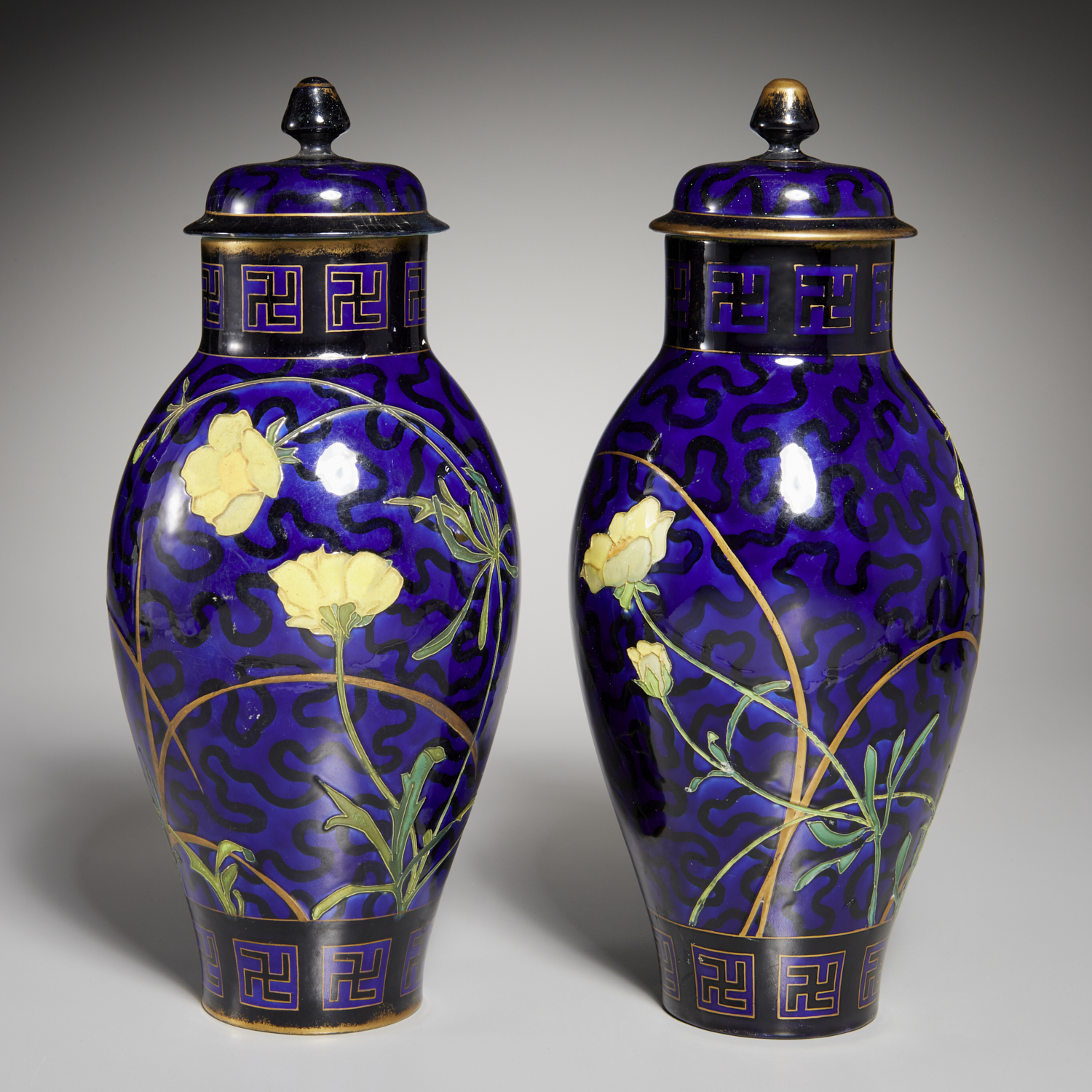 PAIR OF SARREGUEMINES COVERED