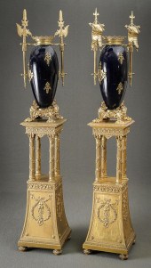 PAIR OF SARREGUEMINES ORMOLU M