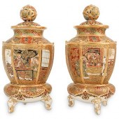 PAIR OF SATSUMA GINGER JARSDES