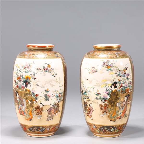 Pair of Satsuma porcelain vases,