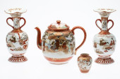 PAIR OF SATSUMA VASES, TEA POT