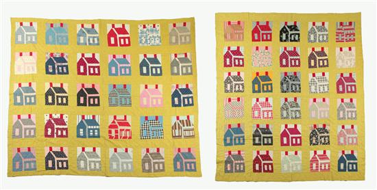PAIR OF SCHOOL HOUSE QUILTS. 