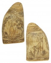 PAIR OF SCRIMSHAW WHALE'S TEET
