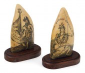 PAIR OF SCRIMSHAW WHALE'S TEET