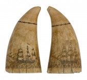 PAIR OF SCRIMSHAW WHALE'S TEET