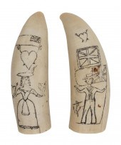 PAIR OF SCRIMSHAW WHALE'S TEET