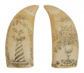 PAIR OF SCRIMSHAW WHALE'S TEET