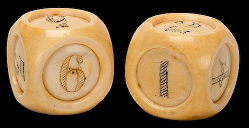 PAIR OF SCRIMSHAWED IVORY DICE.Pair