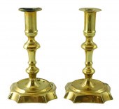 PAIR OF SEAMED BRASS CANDLESTI