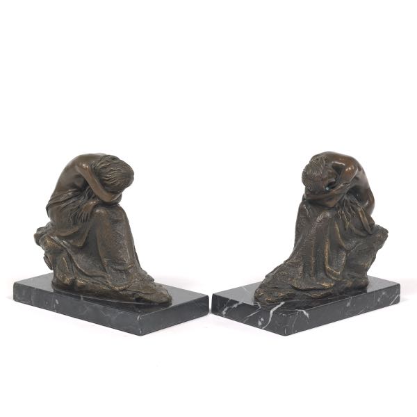 PAIR OF SEATED NUDE BOOKENDS 6" x 6