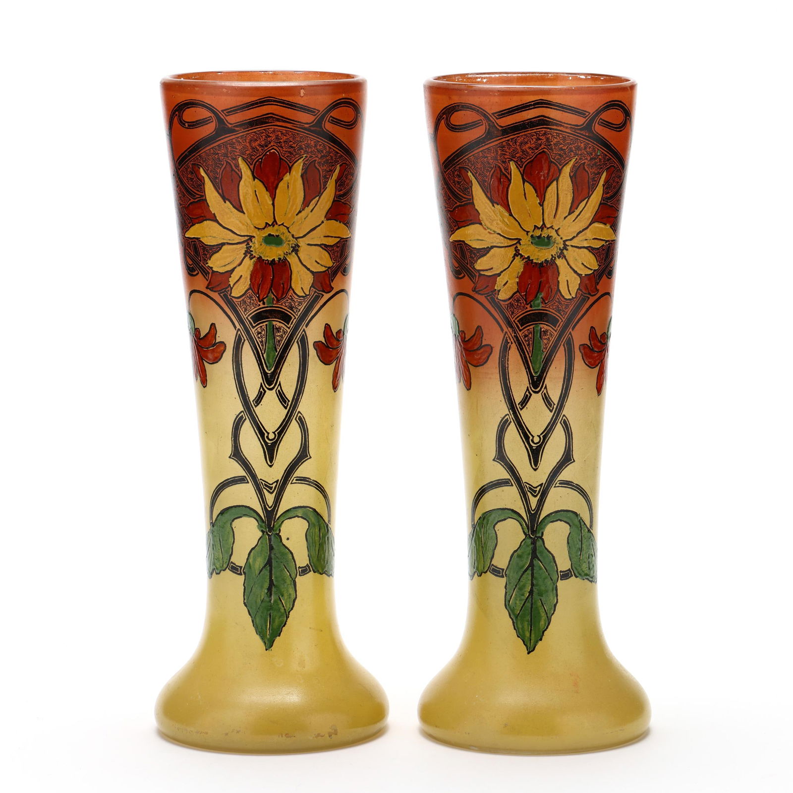 PAIR OF SECESSIONIST ENAMELED GLASS