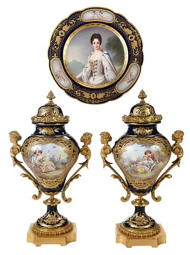 PAIR OF SEVRES BRONZE MOUNTED