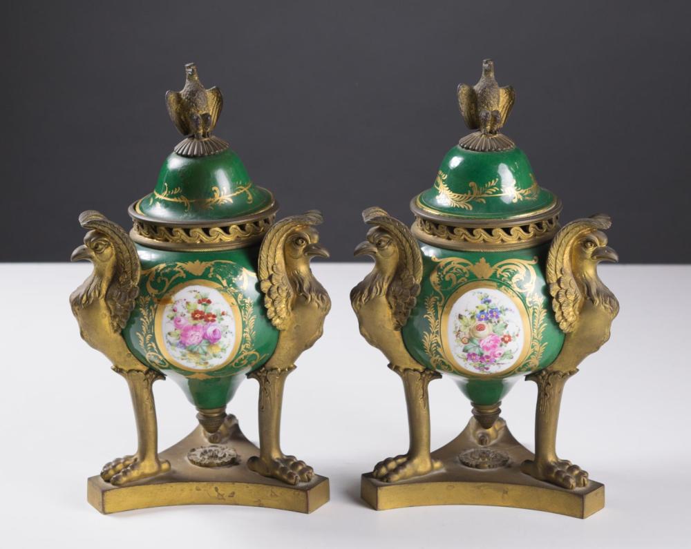 PAIR OF SEVRES PORCELAIN AND BRONZE