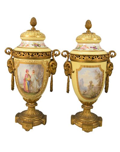 PAIR OF SEVRES PORCELAIN AND GILT