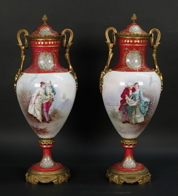 PAIR OF SEVRES STYLE PORCELAIN &