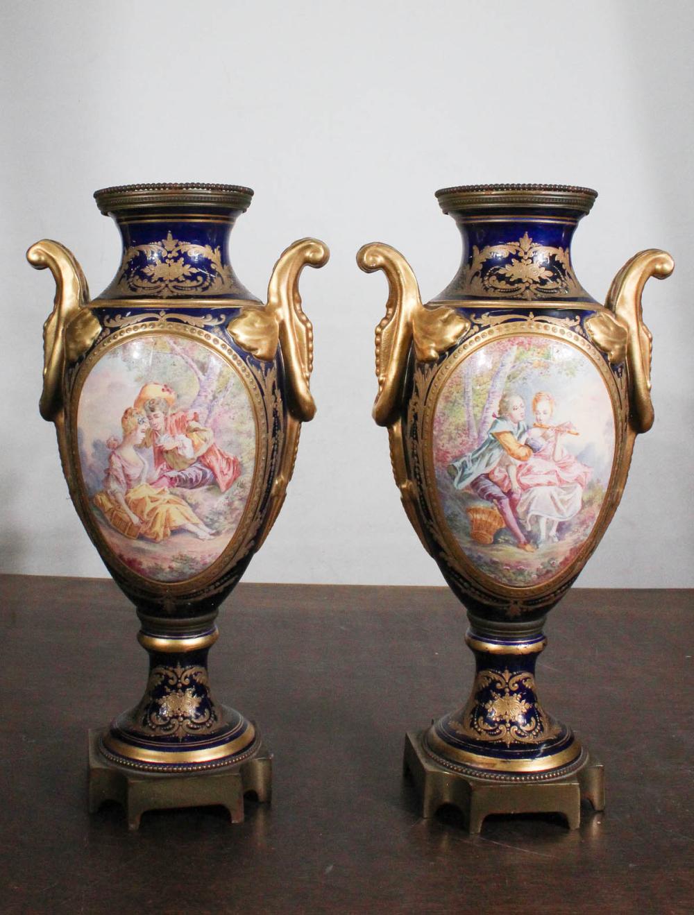 PAIR OF SEVRES STYLE PORCELAIN GILT