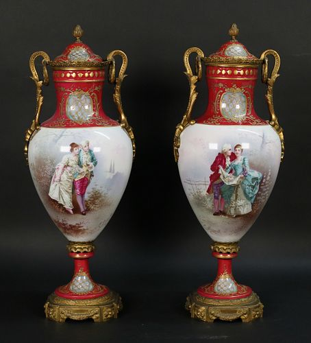 PAIR OF SEVRES STYLE PORCELAIN &