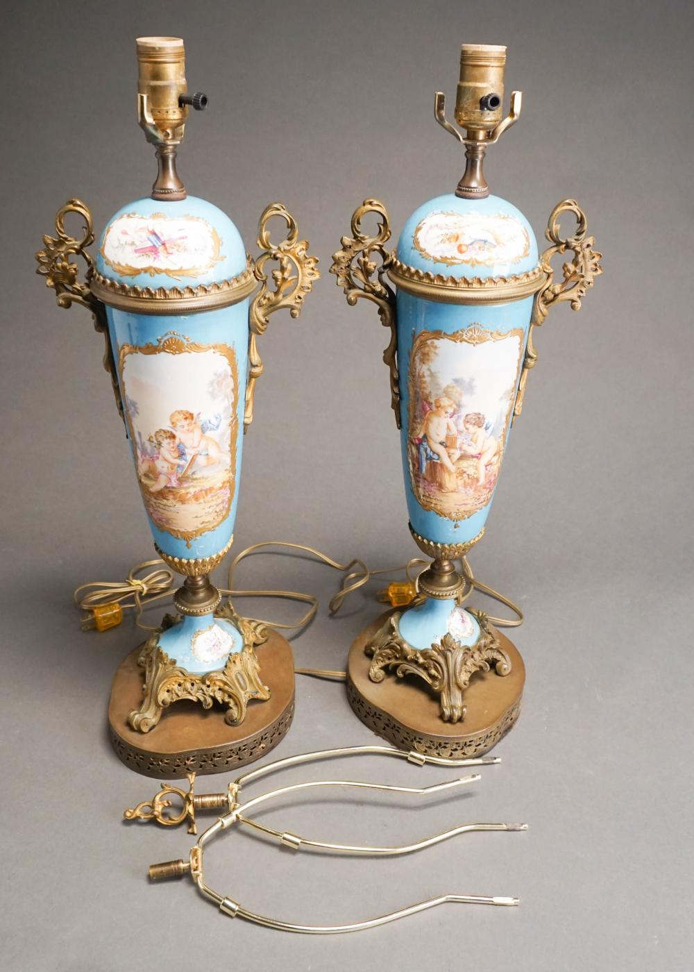 PAIR OF SEVRES TYPE BLUE CELESTE