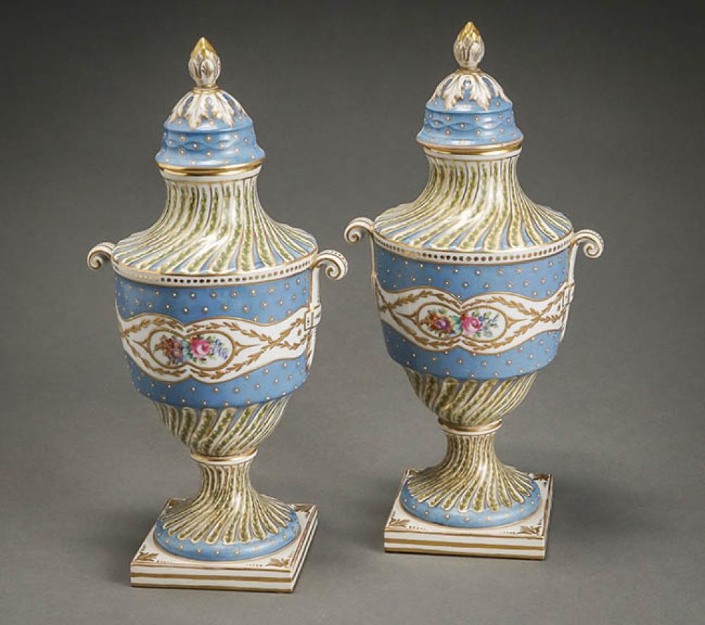 PAIR OF SèVRES-TYPE FLORAL ENAMELED