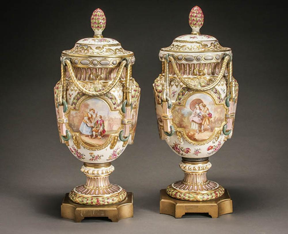 PAIR OF SèVRES-TYPE PARTIAL GILT